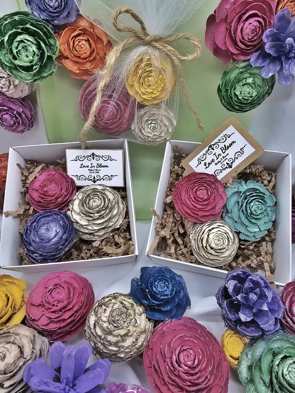 Floral Magnets For Wedding And Bridal Favors... Made From Pinecones!